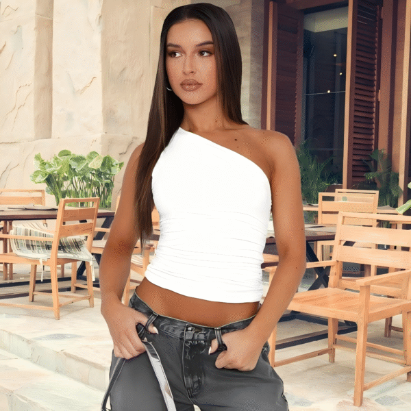 One shoulder pleated T-shirt White